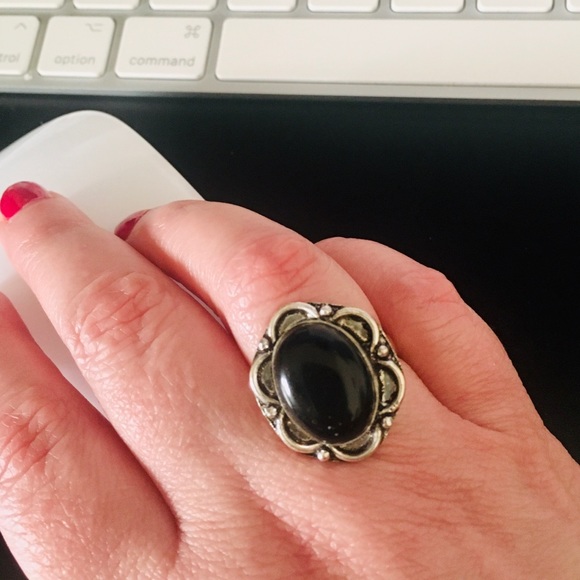 Jewelry - Black Stone and Silver Ring, Size 7 1/2